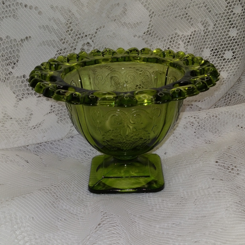 Vintage Indiana Glass Avocado Green Footed Sherbet Dish